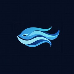 Aufkleber - Minimalist abstract fish logo design featuring wave patterns in cool blue tones for aquatic branding Generative AI