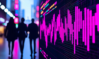 Poster - Business People Silhouetted Against Digital Data Visualization Display