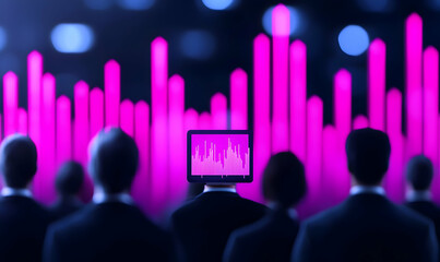 Poster - Business Professionals Analyzing Data Trends with Abstract Visualization