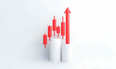 Poster - Growth Chart with Red Candlestick Graph and Rising Arrow Illustration