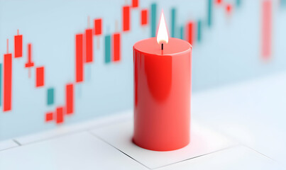 Poster - Red Candle Symbolizing Downward Trend on Trading Graph Background