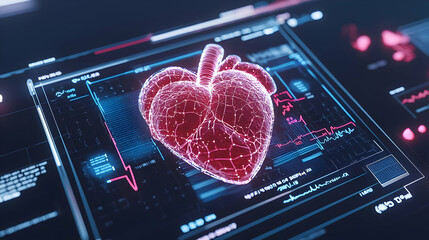 Poster - Futuristic Heart Model with Data Visualization in Digital Interface