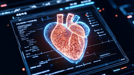 Poster - Futuristic Digital Heart Model with Health Monitoring Interface