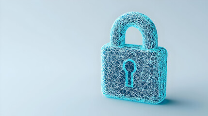 Poster - Abstract Digital Lock Concept in Blue Wireframe Design