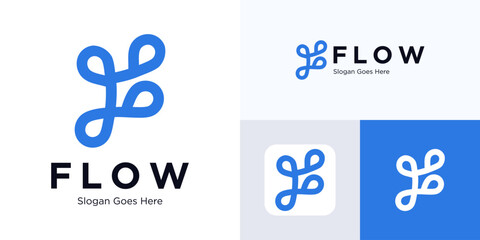 Fototapete - F logo design vector template, Initial letter F combination with shape monoline style monogram, Simple modern with flowing lines, Letter F fluid flow connection technology vector design for identity.