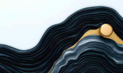 Poster - Abstract Black and Gold Wave Design with Fluid Texture and Depth