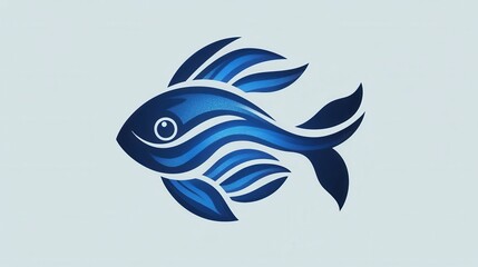 Aufkleber - Abstract fish logo featuring wave patterns in minimalist design with cool blue tones for aquatic themed branding and identity Generative AI