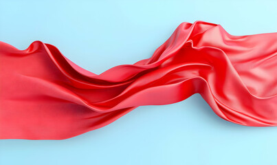 Poster - Colorful Red Silk Fabric Wave on Blue Background for Creative Use