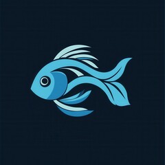 Aufkleber - Abstract fish logo featuring wave patterns in cool blue tones with a minimalist aquatic design for brand identity projects Generative AI