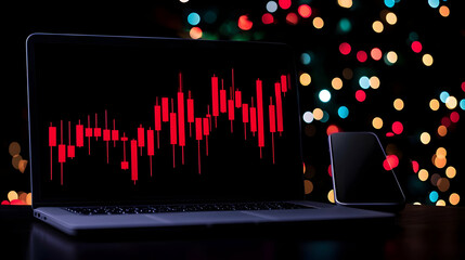 Poster - Stock market analysis with candle chart on laptop and smartphone screen