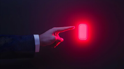 Poster - Hand Reaching for a Red Light Switch on a Dark Background
