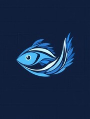 Poster - Stylish abstract fish logo featuring wave patterns in cool blue tones for a minimalist aquatic theme Generative AI