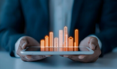 Poster - Digital Tablet Displaying Urban Skyline Concept with Growth Metrics