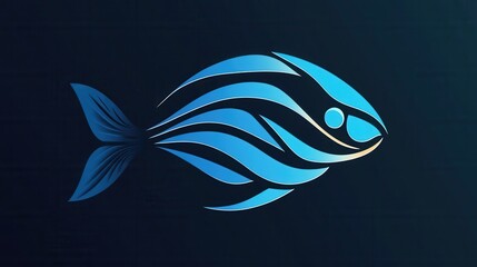 Aufkleber - Unique abstract fish logo featuring wave patterns in a minimalist aquatic design with cool blue tones Generative AI