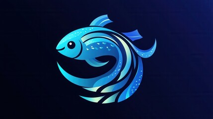 Poster - Minimalist fish logo featuring wave patterns in cool blue tones with an aquatic theme for branding or design purposes Generative AI