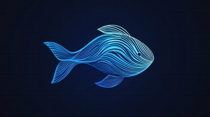 Leinwandbilder - Unique fish logo design featuring wave patterns and a minimalist aquatic theme in cool blue tones Generative AI
