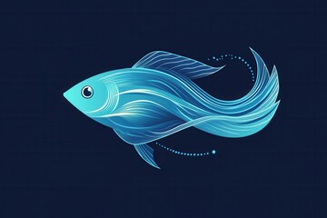 Aufkleber - Abstract fish logo with wave patterns showcasing minimalist aquatic theme in cool blue tones for artistic design Generative AI