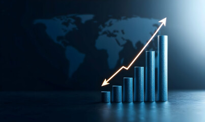 Poster - Business Growth Concept with Rising Graph and World Map Background