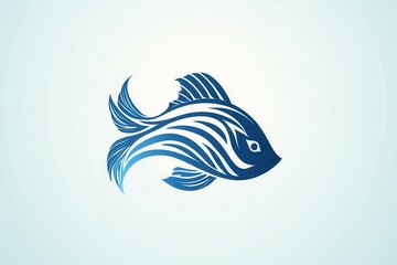 Aufkleber - Abstract fish logo design featuring wave patterns and a minimalist aquatic theme in cool blue tones Generative AI