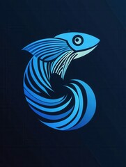 Leinwandbilder - Minimalist fish logo featuring wave patterns in cool blue tones expressing an aquatic theme Generative AI