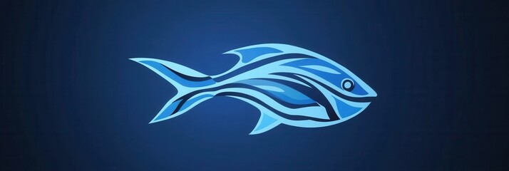 Aufkleber - Abstract fish logo featuring wave patterns in cool blue tones with a minimalist aquatic theme for modern branding Generative AI