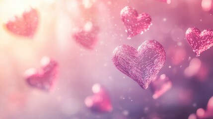 Fototapete - Floating hearts create a dreamy atmosphere with soft pink hues and delicate textures enhancing the theme of love and romance Generative AI
