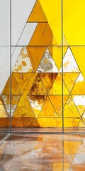 Aufkleber - Abstract Triangular Composition with Yellow and Silver Elements Design