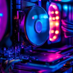 Poster - High-Performance Computer Components Glowing with Vibrant RGB Lighting for Enhanced Cooling and Aesthetic Appeal
