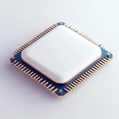 Poster - Modern CPU Chip Illustration: High-Tech Microprocessor with Golden Pins on White Background