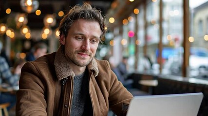 Poster - Freelancer working on a laptop in a cozy coworking space with warm lighting during a productive day