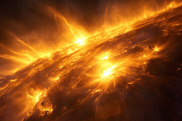 Wall Mural - A wide shot of the surface of the Sun with intense
