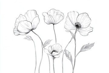 Leinwandbilder - Delicate botanical line art featuring elegant flowers on white background showcasing minimalist modern design