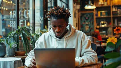 Poster - Freelancer working on a laptop in a cozy coworking space during the morning hours