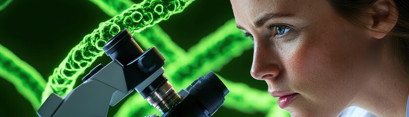 Poster - Close-Up View of Biologist Analyzing Microorganisms Under Powerful Microscope