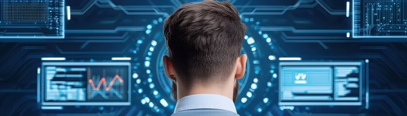 Poster - Futuristic Cybersecurity Expert Analyzing Data with Advanced Technology Interface