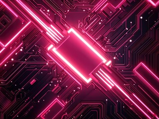 Poster - Neon Glowing Digital Circuit Board Texture in Vibrant Pink and Purple Colors