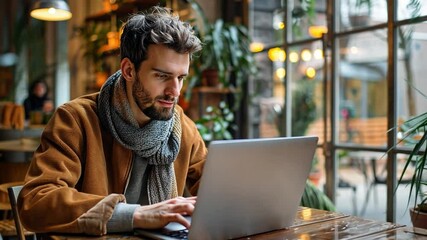 Poster - Freelancer working remotely in a cozy coworking space with laptop during daytime
