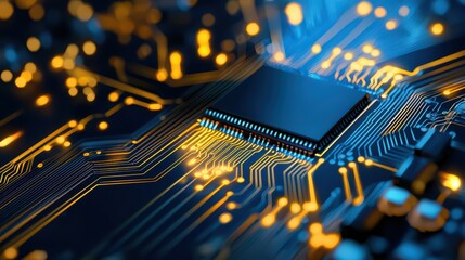 Poster - High-Tech Semiconductor Production Plant in Distorted Chaos with Circuit Board Close-Up