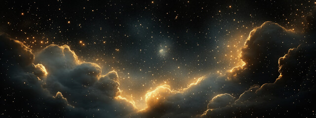 Wall Mural - Night Sky in Black and Gold Colors Panorama Background Banner