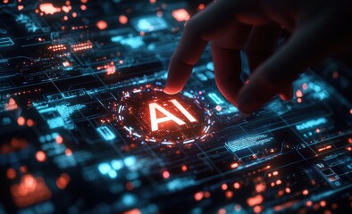 Aufkleber - Engineer activating artificial intelligence icon on futuristic interactive display
