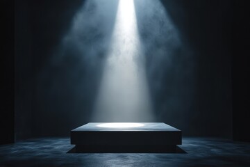 Aufkleber - Spotlight shining on empty stage in dark room with smoke