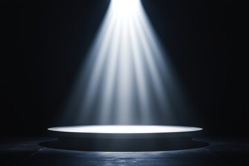 Poster - Spotlight shining on empty podium on stage, black background