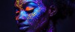 © Fernando - Closeup portrait of a serene African American woman with vibrant neon body paint in a dark studio, showcasing beauty and artistic expression