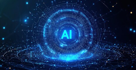 Aufkleber - Artificial intelligence glowing in futuristic digital interface