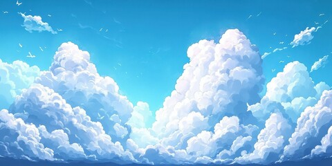 Beautiful fluffy clouds drifting under a bright blue sky during a sunny daytime in nature