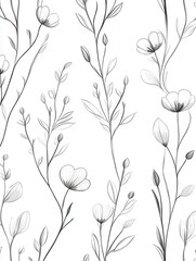 Aufkleber - Delicate botanical line art showcasing modern floral patterns on a white background for minimalist elegance