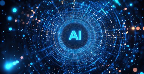 Aufkleber - Artificial intelligence symbol glowing in futuristic digital tunnel