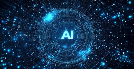Aufkleber - Artificial intelligence symbol glowing in center of futuristic technological circle