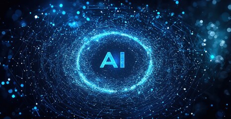 Aufkleber - Artificial intelligence symbol glowing on blue background with futuristic design