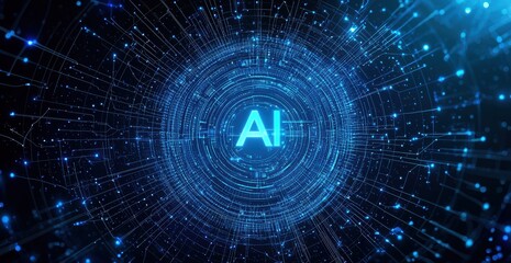 Aufkleber - Artificial intelligence symbol glowing in digital cyberspace network